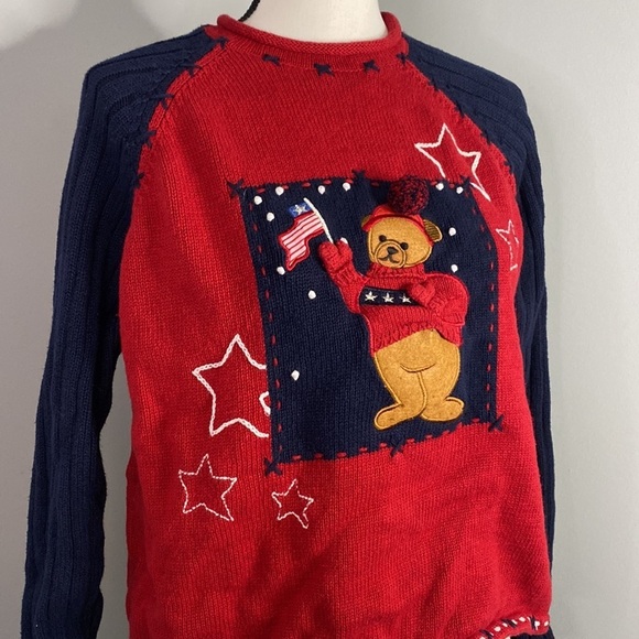 Karen Scott Sport Heavy Knot Memorial Independence Day 4th of July Bear Sweater - Picture 3 of 6